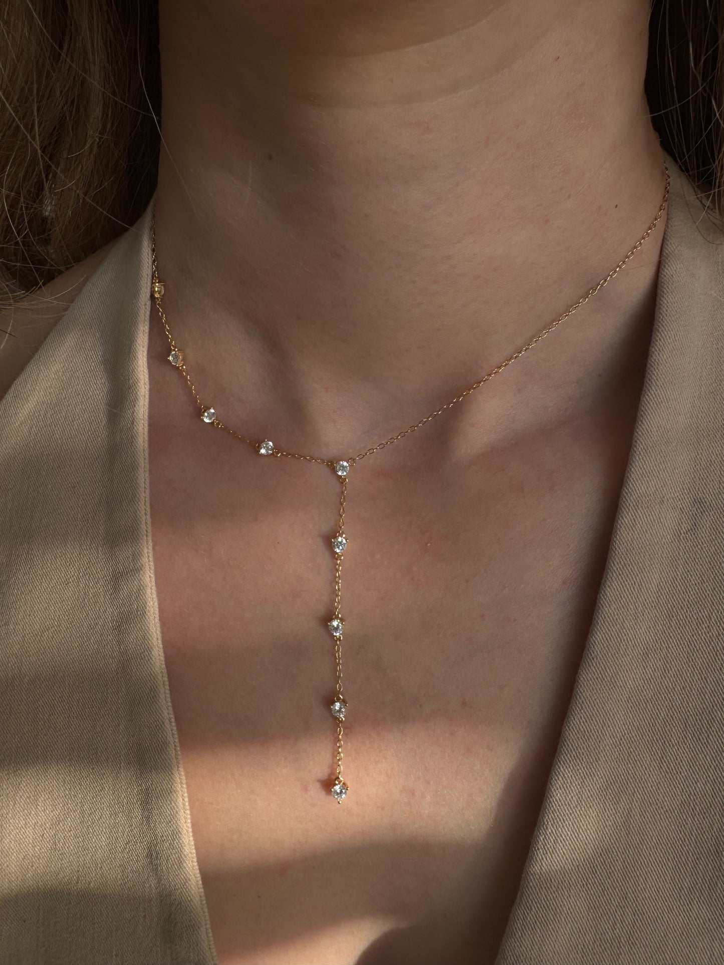 Gold Figaro Sparkle Lariat Necklace