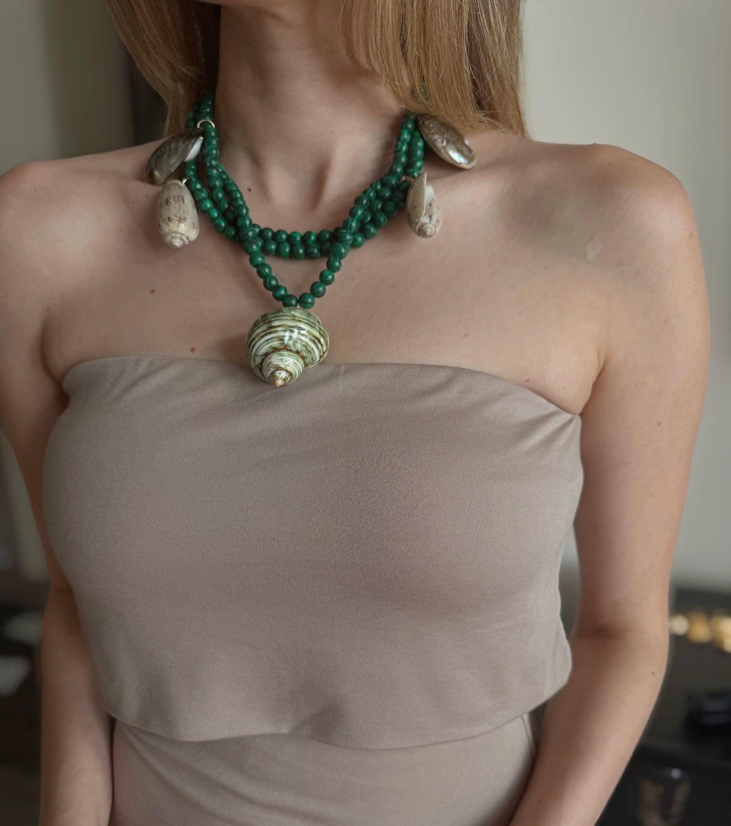Malachite Shell Necklace | Gold & Green Ocean Pendant