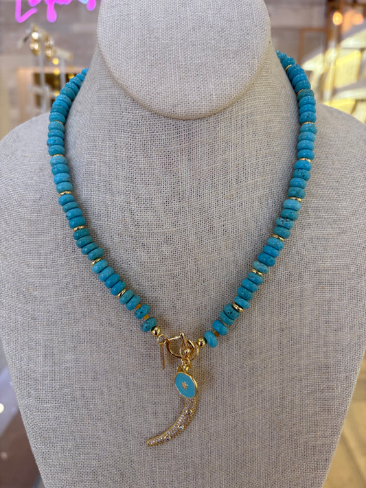 Ibiza Turquoise Necklace with Moon & Star Charm
