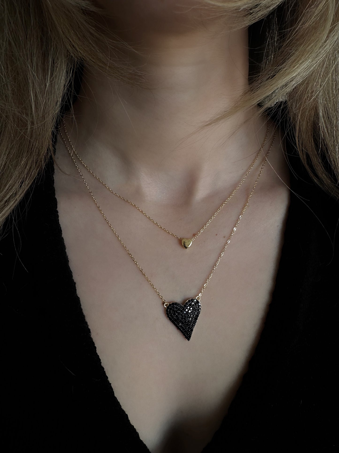 Black Onyx Pave Heart Necklace