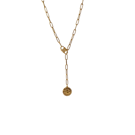 Athena Gold Coin Lariat Necklace