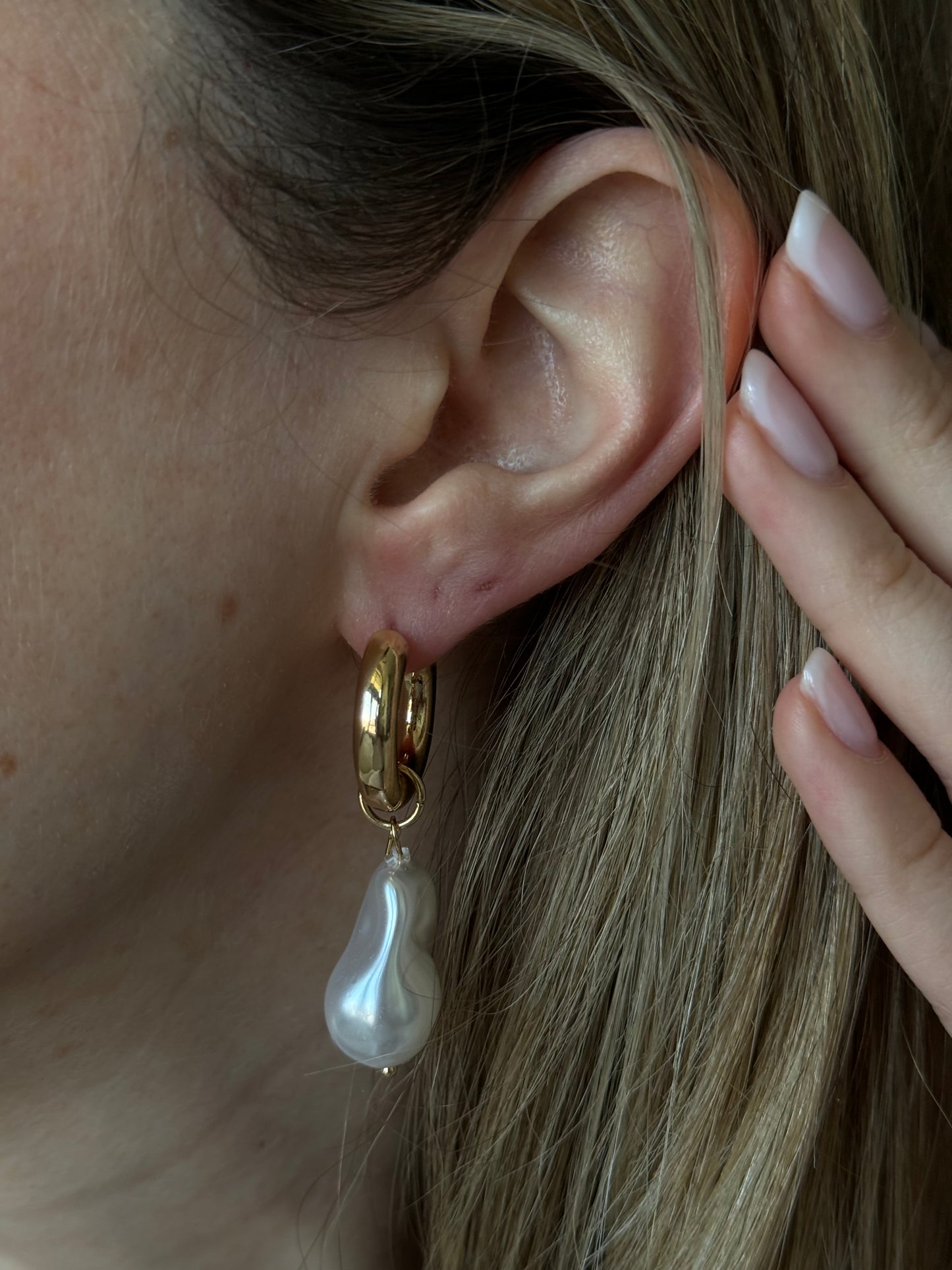 Golden Drop Pearl Hoops - Fanie Marie Jewelry