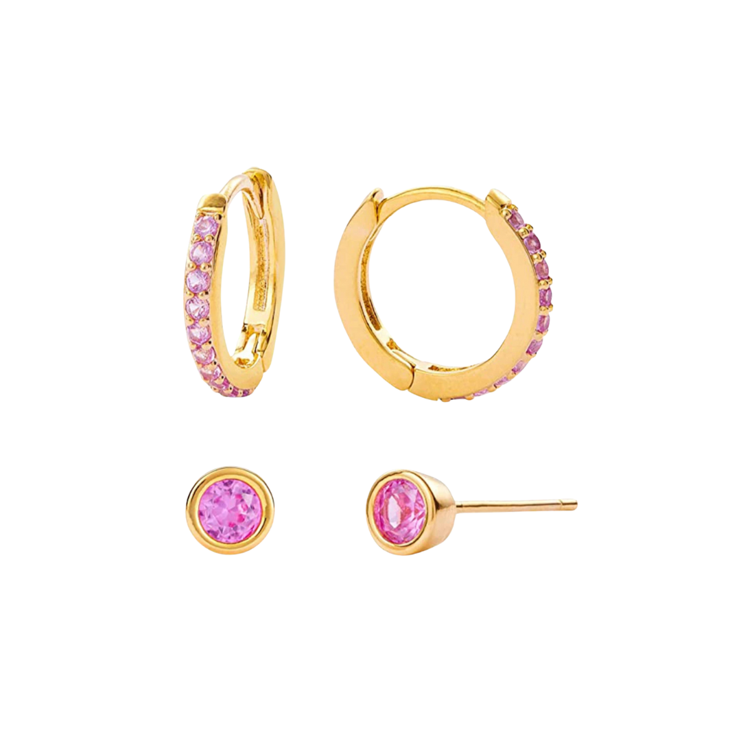 Celebrate your special day and month with our October Birthstone Set!
This beautiful set includes a stunning hoop and earring duo featuring the vibrant October birthstone. Add a touch of personalization to any outfit with this set, perfect for any October birthday or special occasion.
Spread awareness with this pink October birthstone set. 💕
Material: Sterling silver .925 + 18K gold plated
measurements: 10mm hoop and 6mm stud