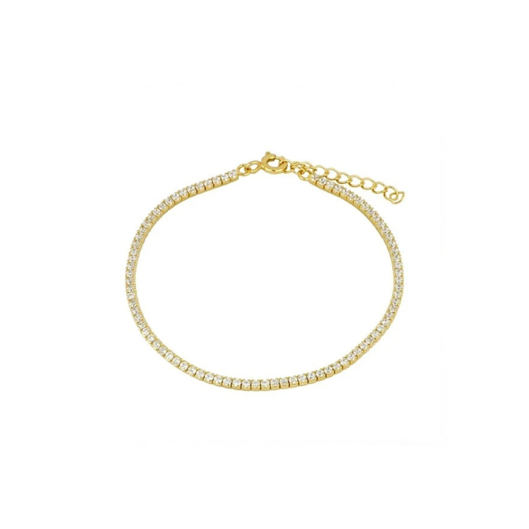 Hit the fashion court with our trendy yet classic Tennis bracelet. Serving up a chic look that will elevate any outfit, this necklace is sure to be a smash hit. Durable and stylish, it's a grand slam of a piece.
A classic everyone needs the perfect tennis bracelet in the stacking game.
Material: .925 Sterling Silver + 18K gold plated
Measurements: 6.5 in + 1.00 in