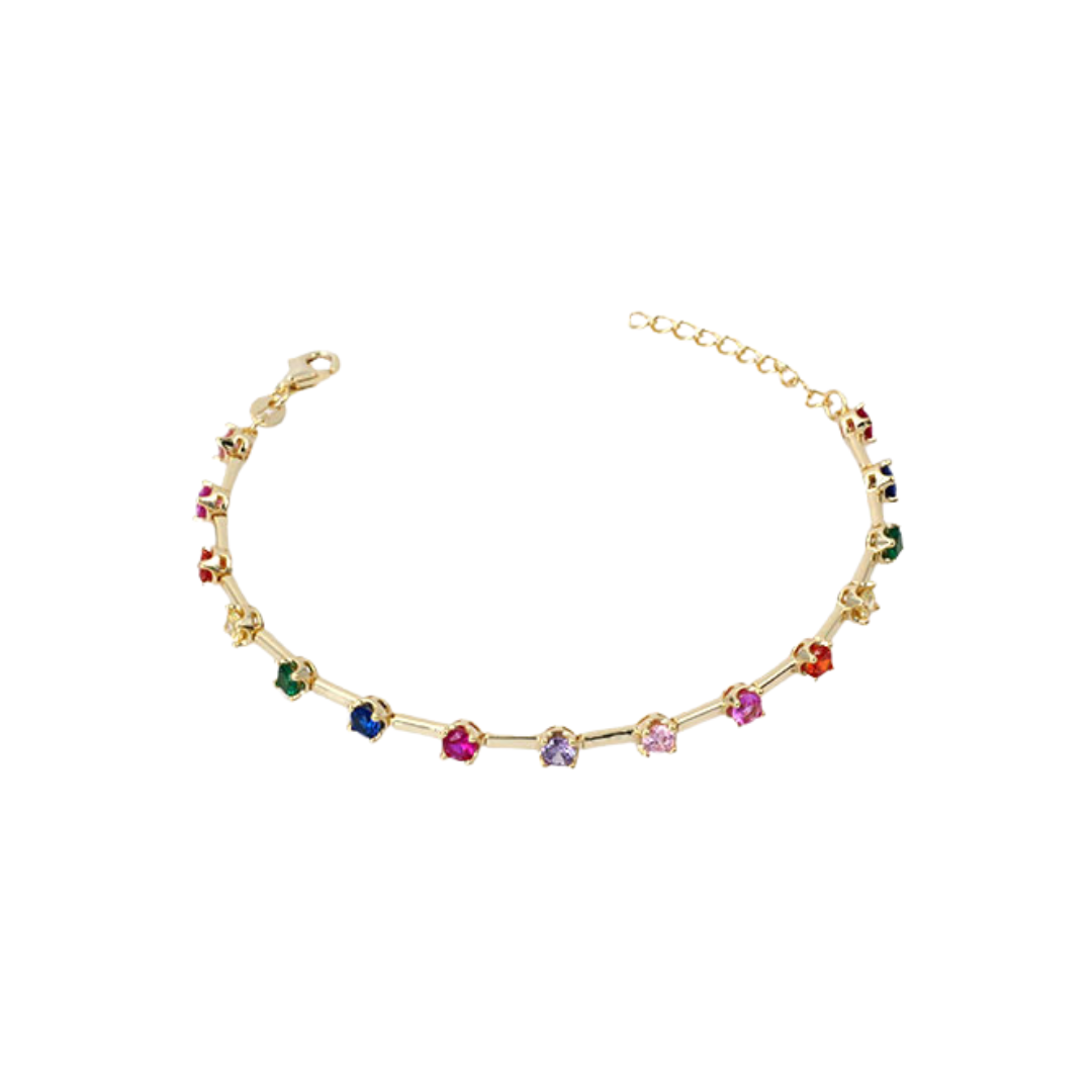 Be the life of the party with our RAINBOW SERENA BRACELET!
Colorful and trendy, this bracelet will add a pop of fun to any outfit. Show off your playful side with this vibrant accessory.
Material: Sterling silver .925 + 18K gold plated
Measurements: 6.15 + 1 in