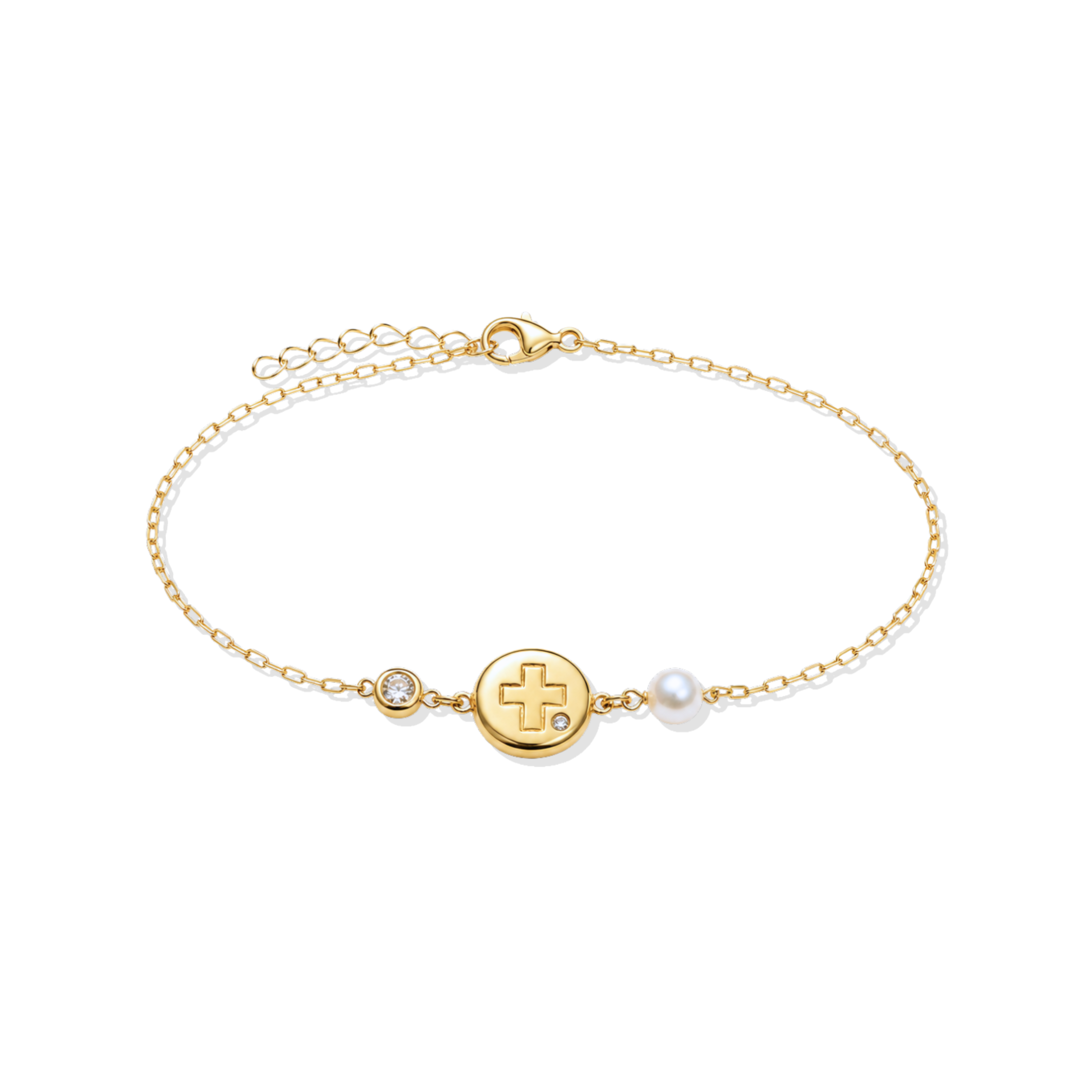 Cross & Pearl Gold Bracelet | Sterling Silver | Fanie Marie
