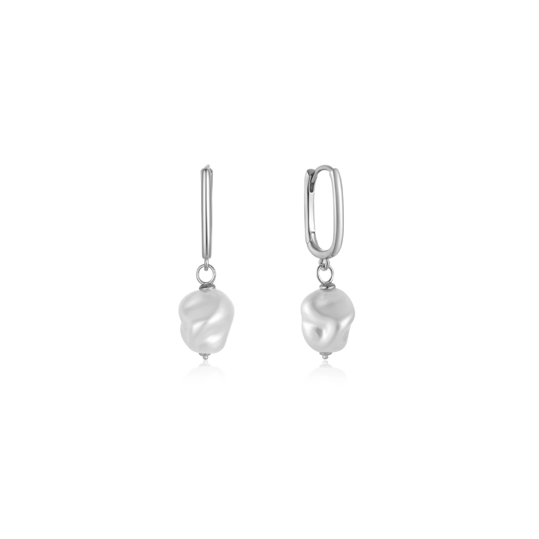 Oval Pearl Silver Hoops - Fanie Marie Jewelry