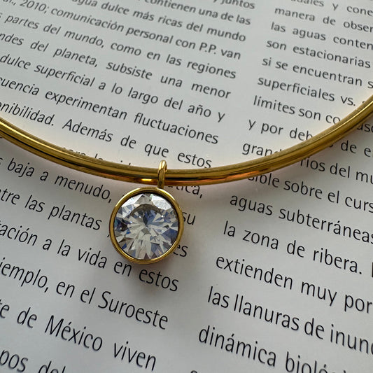 Caroline round zircon collar necklace worn on neck