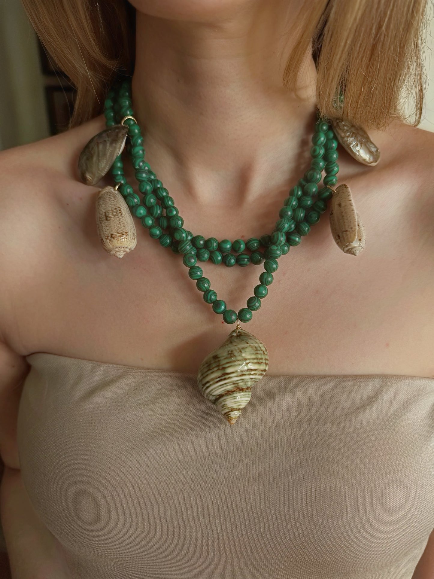 Malachite Shell Necklace | Gold & Green Ocean Pendant
