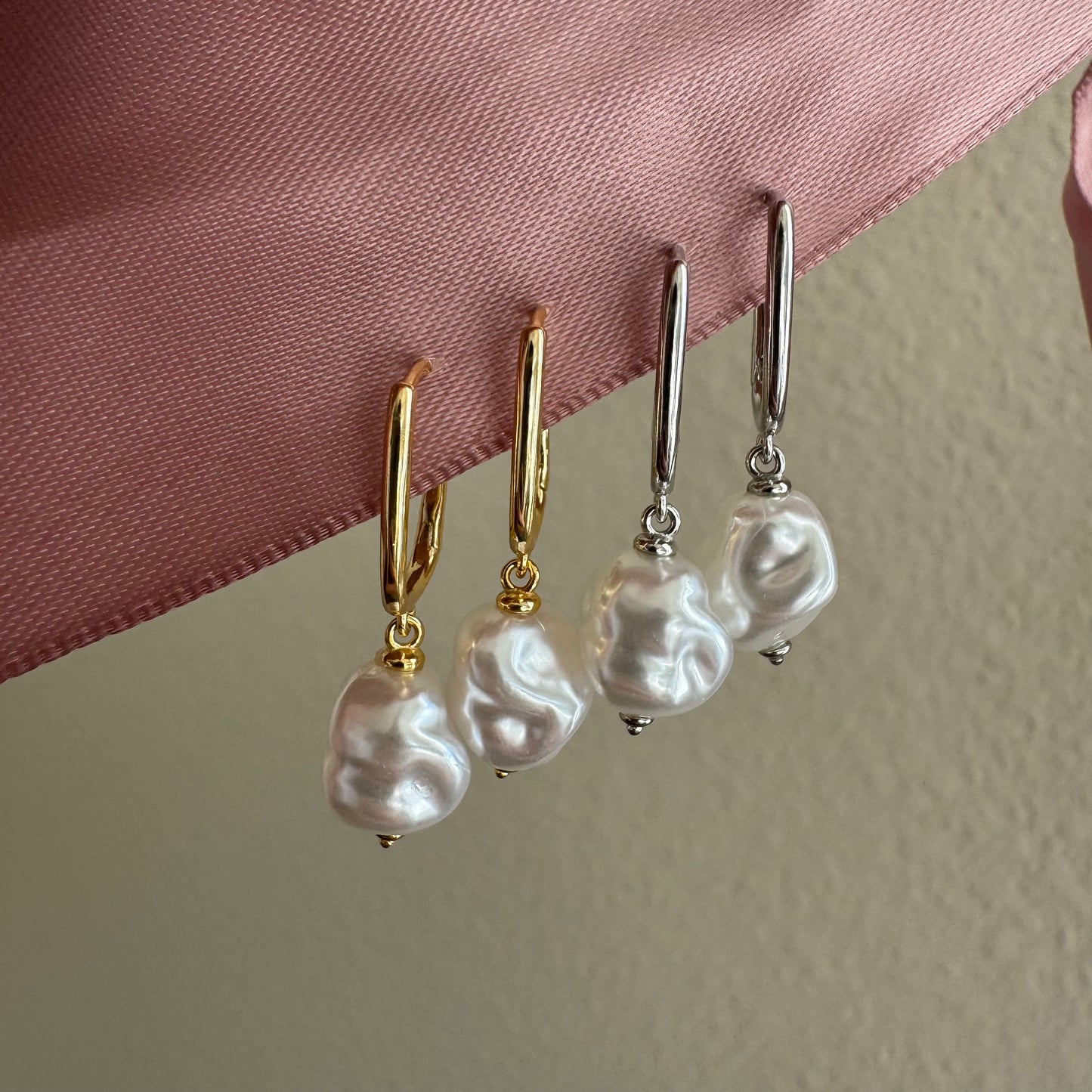 Oval Pearl Silver Hoops - Fanie Marie Jewelry