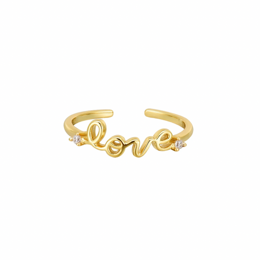 Get ready to put a ring on it with the LOVE GOLDEN RING.
Show them your love shines like gold with this playful and stylish ring.
Love, trendy, and style all in one! 
Material: .925 Sterling Silver + 14K gold plated
adjustable