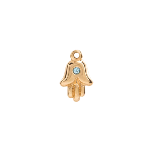 Hamsa Blue Crystal charm in 22K gold-plated finish