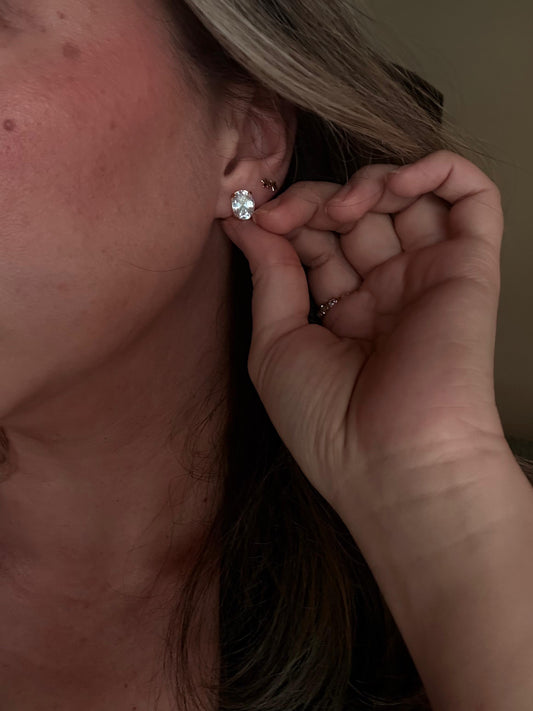 Oval Zircon Stud Earrings