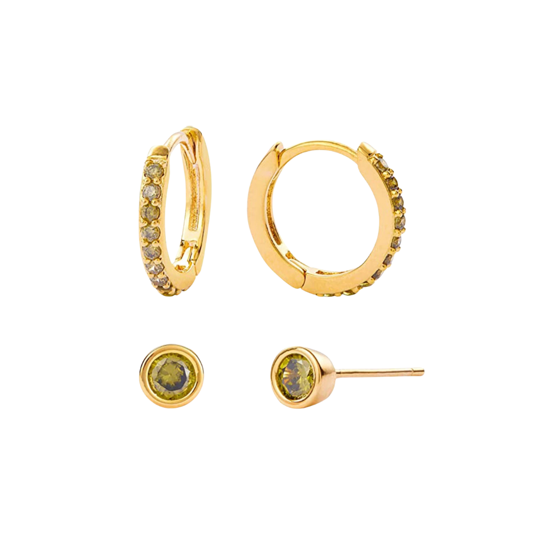 Celebrate your special day and month with our August Birthstone Set!
This beautiful set includes a stunning hoop and earring duo featuring the vibrant August birthstone. Add a touch of personalization to any outfit with this set, perfect for any August birthday or special occasion.
Makes a great gift for yourself or someone special.
Material: Sterling silver .925 + 18K gold plated
measurements: 10mm hoop and 6mm stud