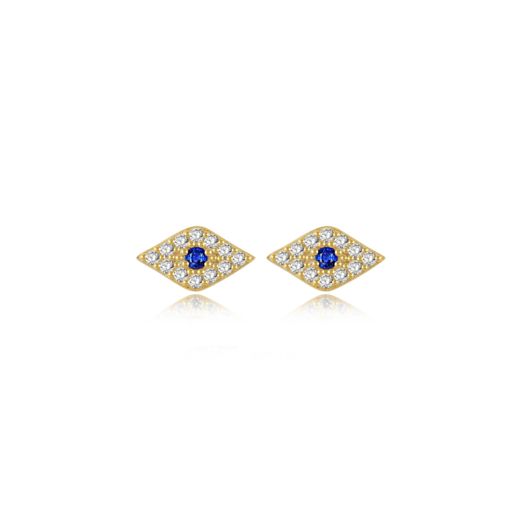 EVIL EYE BLUE Protect yourself from bad vibes with these Evil Eye Blue Spark Golden Studs. The sparkling blue eye design adds a touch of playfulness to any outfit.
Stay stylish and quirky while warding off negativity.
Material: .925 Sterling Silver + gold plated 18K
Measurements: .3 in x .15 in