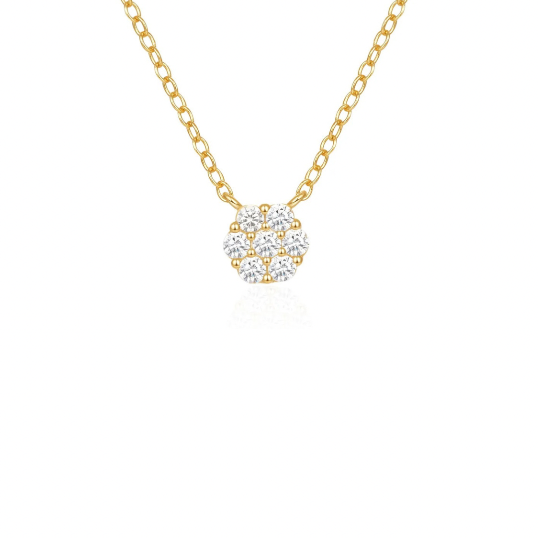 This delicate flower golden necklace features a stunning golden flower pendant, adding a touch of elegance to any outfit.
Material: 925 Sterling Silver + gold plated 18K
measurements: 15.50 + 2.0 in pendant: .25 x .25 in
