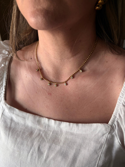 Gold Zircon Station Drop Necklace