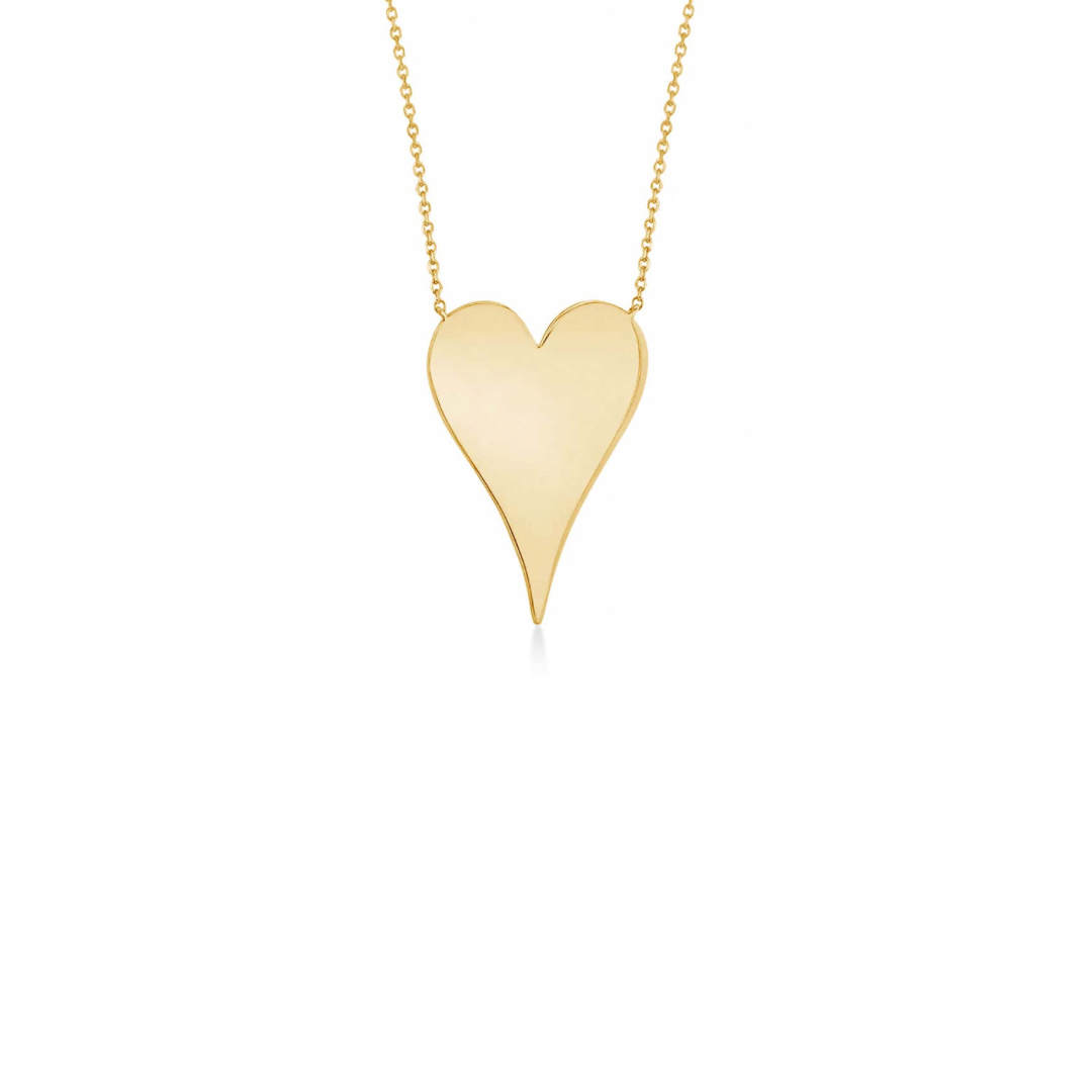 This elegant heart necklace will add a touch of sophistication to any outfit. Crafted with a sleek and pointed design, it will catch the eye and capture the heart. Perfect for a special occasion or simply to show someone you care, this necklace is a must-have for any jewelry collection.
Material: Sterling silver .925 + 18K gold plated
Measurements: 16 in + 2 in pendant heart: .57 x .80 in