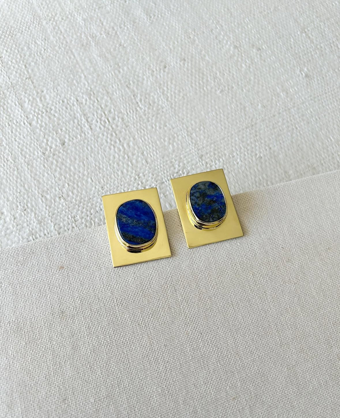 Square Lapis Lazuli Earrings With Dark blue and gold frame