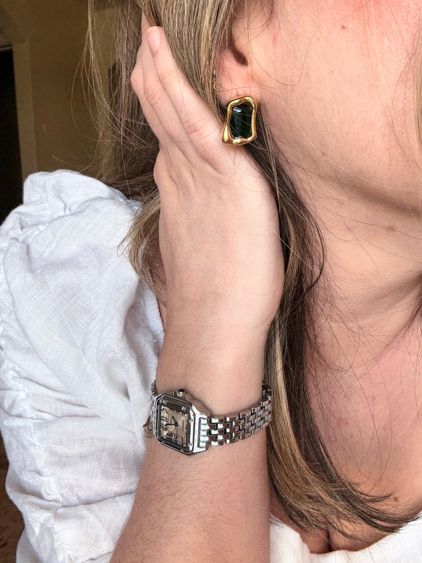 Verona black onyx statement studs, angled view