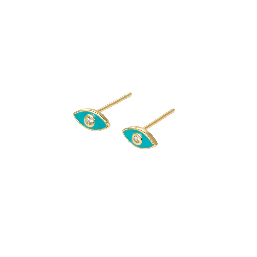 Protect yourself from negative energy and bring some edge to your look with our ENAMEL EVIL EYE BLUE STUDS!
These stylish studs are not only trendy, but they also serve as a powerful symbol of protection.
Add some attitude to your style and keep the bad vibes away with these eye-catching earrings.
Material: 925 Sterling Silver + gold plated 18K
Measurements: .3 in x .15 in