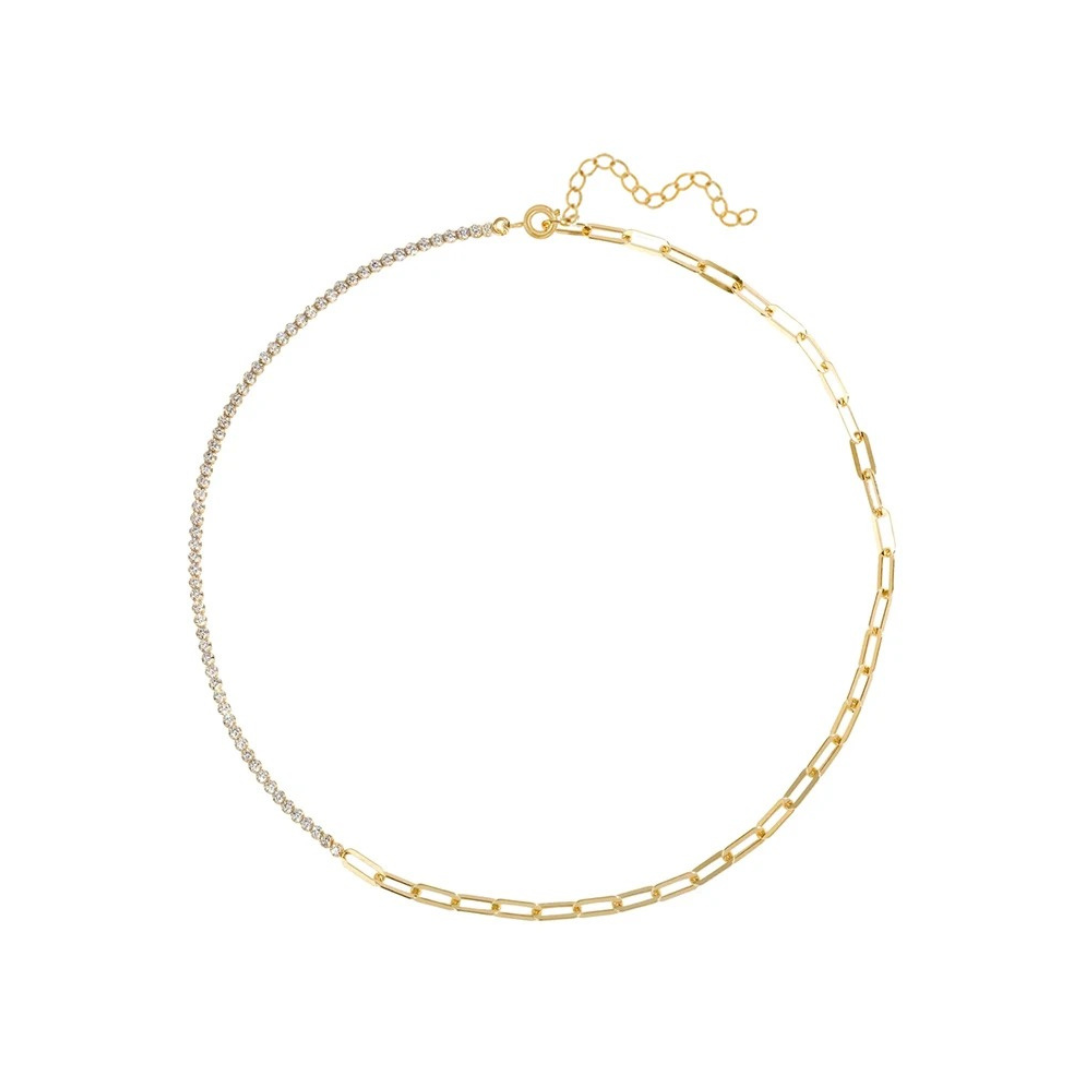 Take your style game to the next level with our Tennis Figaro Necklace!
This bold piece features a trendy figaro chain design, perfect for adding some edge to any outfit.
It’s both durable and stylish. Elevate your look with this must-have accessory!
Classic, classic, classic. Everyone needs the perfect tennis necklace in their layering game.
Material: 925 Sterling Silver + 18K gold plated
Measurements: 15.50 + 2.00 in