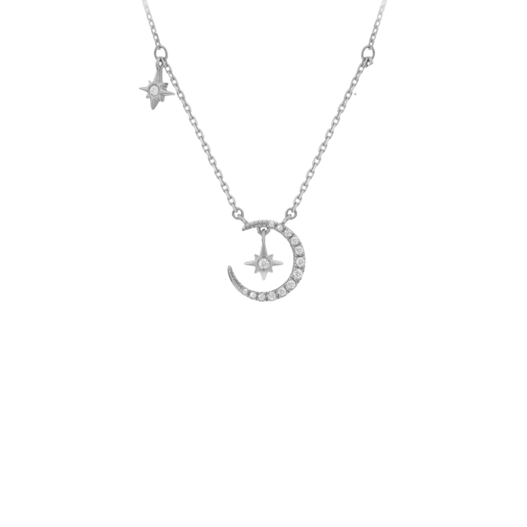 Unleash your inner goddess with our MOON DOUBLE STAR SILVER NECKLACE! This stunning necklace features a delicate moon and star design, adding a touch of celestial magic to any outfit. Elevate your style and shine like the stars with this unique and elegant accessory.
Material: 925 Sterling Silver
Measurements: 16.4 in + 1.5 in