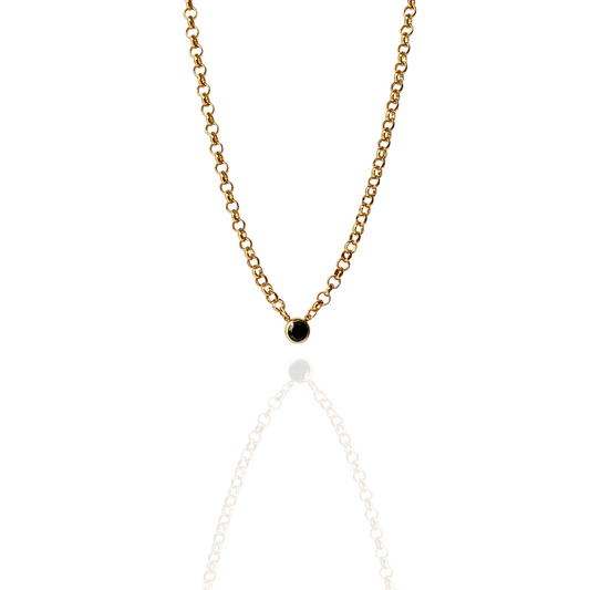 Round Black Solitaire Necklace | Onyx Pendant in Gold