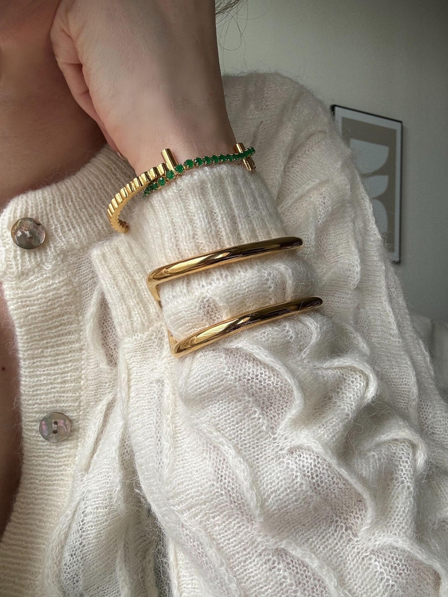 Sterling silver .925 + 18K gold plated. You get the look & feel of gold jewelry at a fraction of the price.