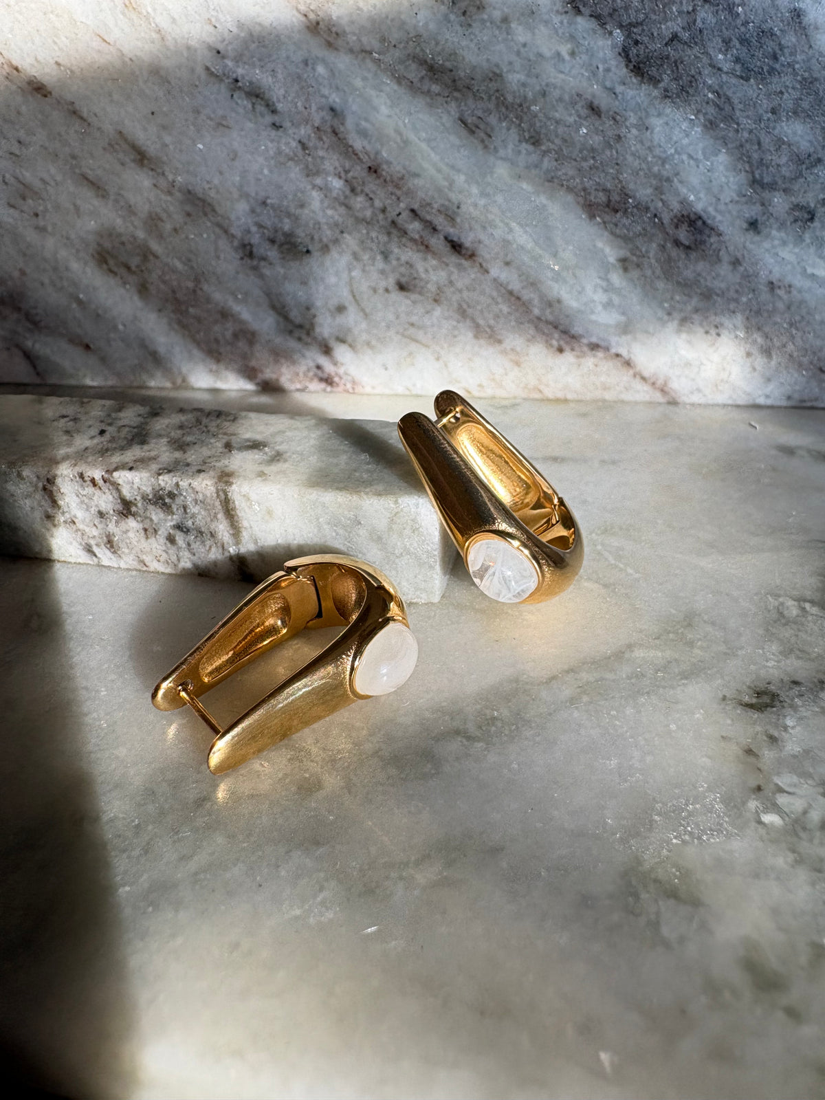Sabine Ivory Marble Hoop Earrings