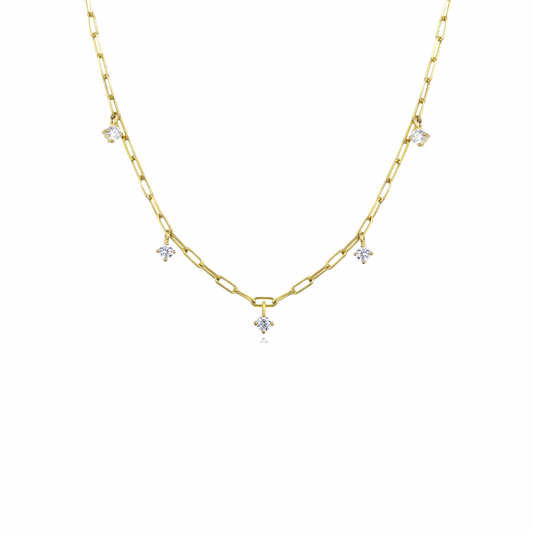 Add some spark to your outfit with the Figaro Spark Necklace. This unique necklace brings a touch of fun to any look. 
Get ready to turn heads and make a statement with this playful accessory.
Warning: may cause excessive compliments
Material: Sterling silver .925 + 18K gold plated
Measurements: 15 in + 2 in pendants: .15 in