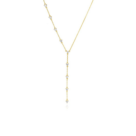 For the times you want to feel like your MOST badass self…  The awesome Golden Figaro Sparkle Lariat Necklace!
This lariat style necklace (or Y necklace) features a golden figaro chain adorned with sparkling accents. Looks perfect with a low cut top or layered over a t-shirt for an edgy everyday look. Who says you can't have a little fun with your accessories? 😉 🌟
 
Material: .925 Sterling Silver + 18K gold plated
Measurements: 16.10 in + 1.80 in
length of dropped sparkles:  2.80 in