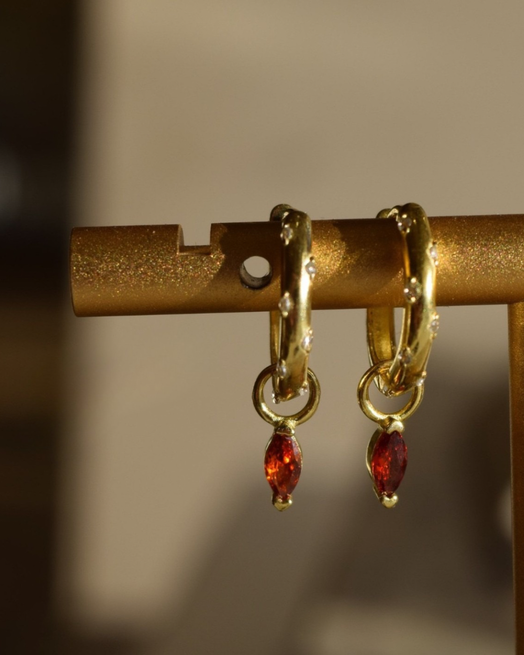 Sparkle Oval Orange Charm Hoops