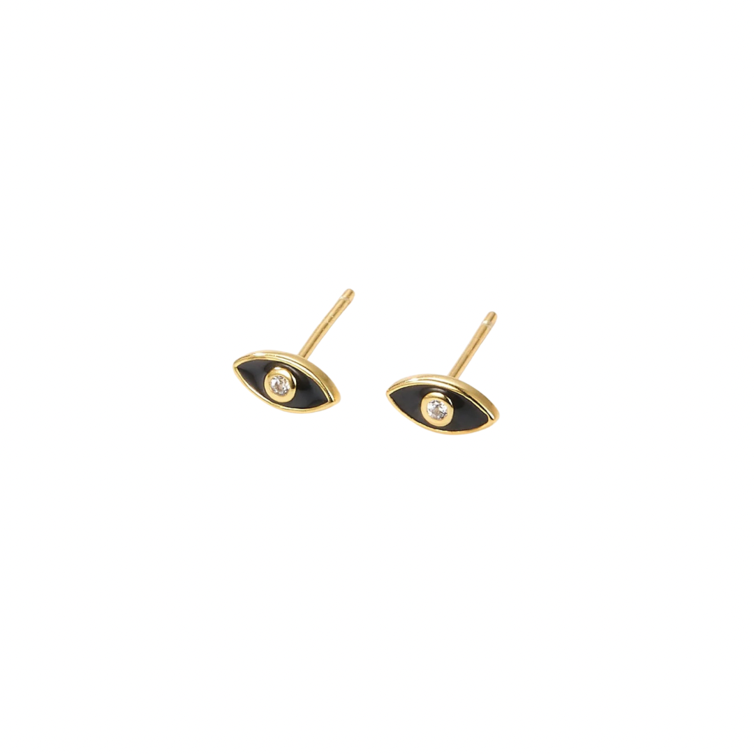 Protect yourself from negative energy and bring some edge to your look with our ENAMEL EVIL EYE BLACK STUDS!
These stylish studs are not only trendy, but they also serve as a powerful symbol of protection.
Add some attitude to your style and keep the bad vibes away with these eye-catching earrings.
Material: .925 Sterling Silver + gold plated 18K
Measurements: .3 in x .15 in