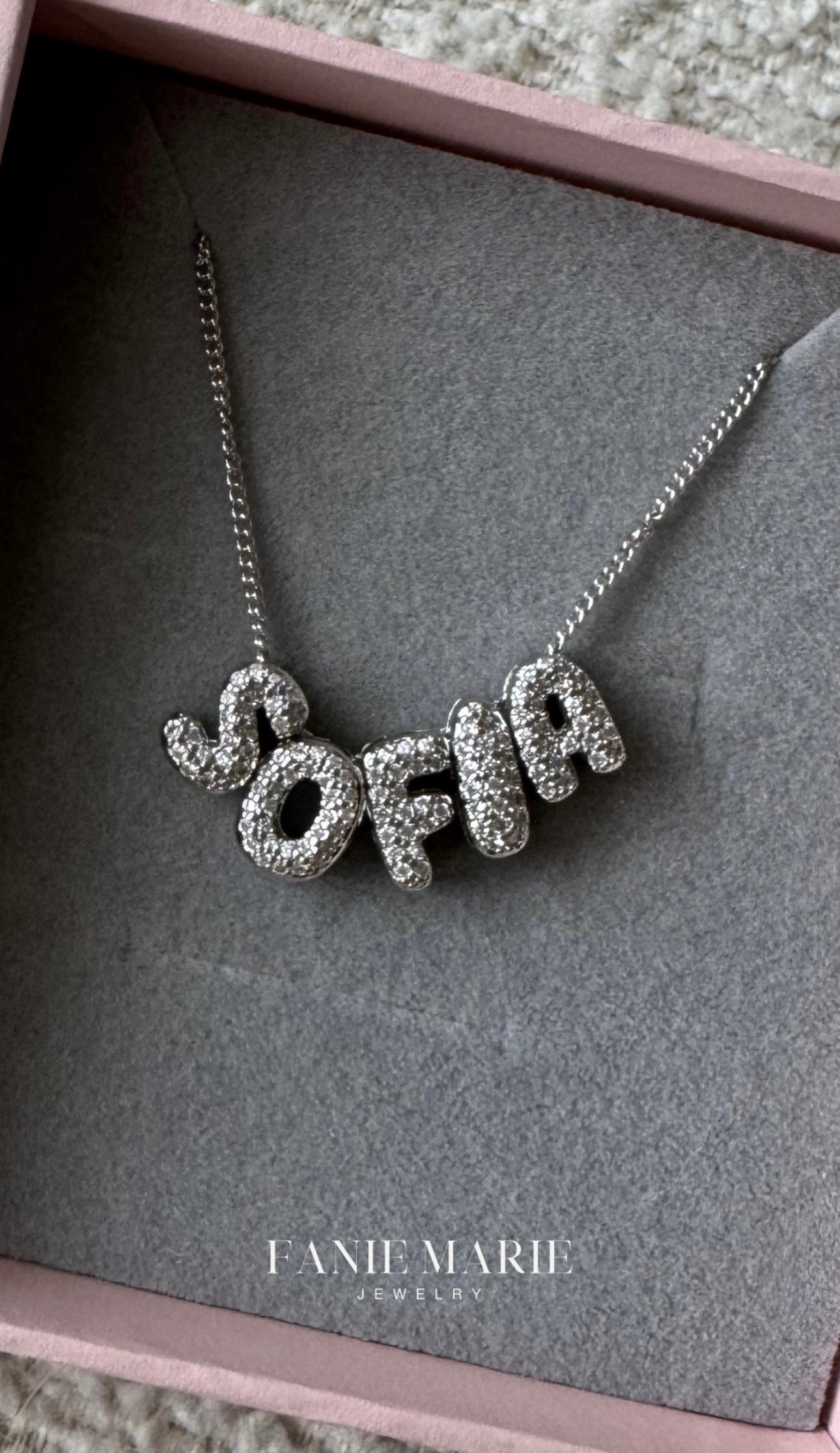 Custom Silver Bubble Letter Necklace