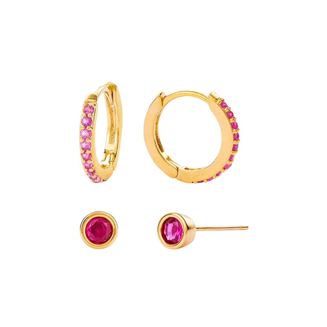 Celebrate your special day and month with our July Birthstone Set!
This beautiful set includes a stunning hoop and earring duo featuring the vibrant July birthstone. Add a touch of personalization to any outfit with this set, perfect for any July birthday or special occasion.
Makes a great gift for yourself or someone special.
Material: Sterling silver .925 + 18K gold plated : RUBY
measurements: 10mm hoop and 6mm stud