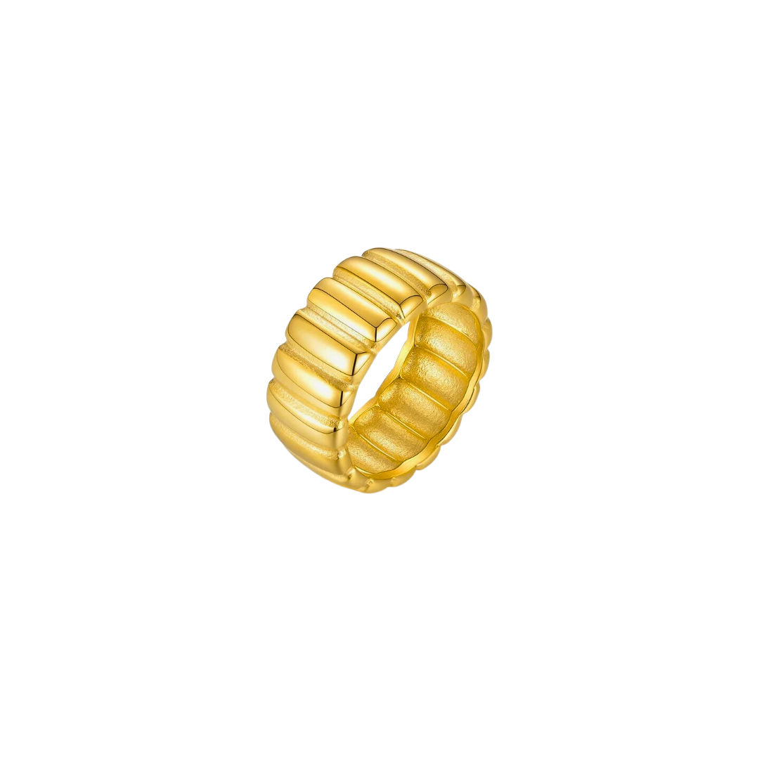 This essential line ring features a bold and eye-catching design in golden tones, adding a touch of sophistication to any outfit. Crafted with quality materials, this ring is sure to make a statement and elevate your style. Complete your look with this must-have accessory.
Material: Stainless Steel and 18K gold plated