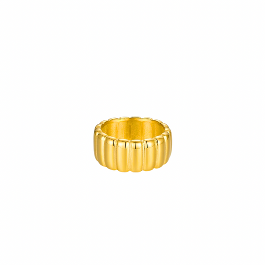 This essential line ring features a bold and eye-catching design in golden tones, adding a touch of sophistication to any outfit. Crafted with quality materials, this ring is sure to make a statement and elevate your style. Complete your look with this must-have accessory.
Material: Stainless Steel and 18K gold plated
