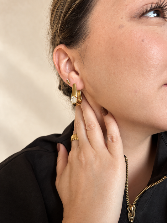 Sabine Ivory Marble Hoop Earrings