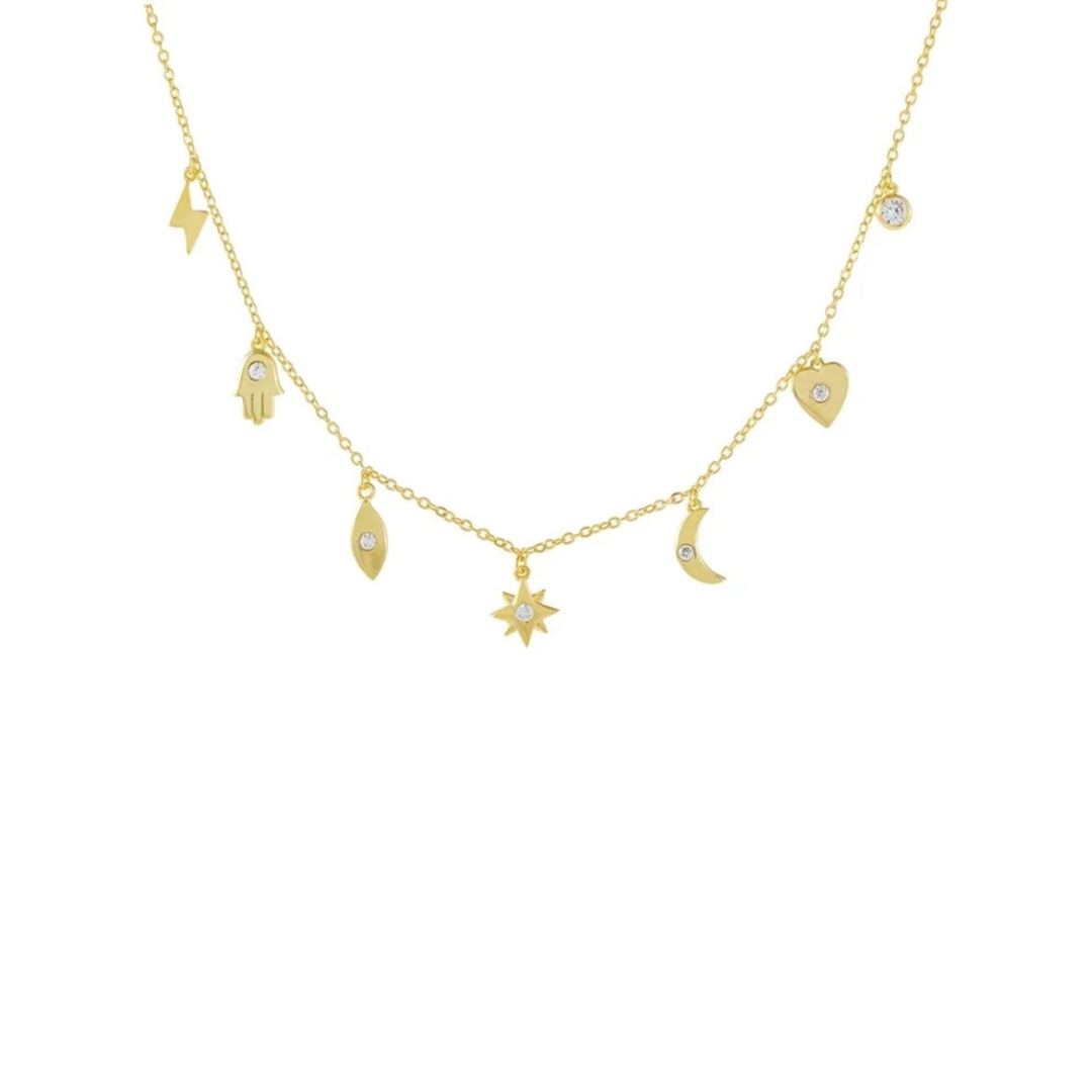 The LUCKY CHARM CHOKER is the perfect accessory for adding a touch of luck to your outfit. Made with a variety of lucky charms, this choker will not only elevate your style but also bring good fortune with you wherever you go. (And maybe even bring a little extra luck your way!) 🍀
Make your own luck with our Lucky Charm Choker!
Material: 925 Sterling Silver + 18K gold plated
Measurements: 16.50 in + 2.10 in