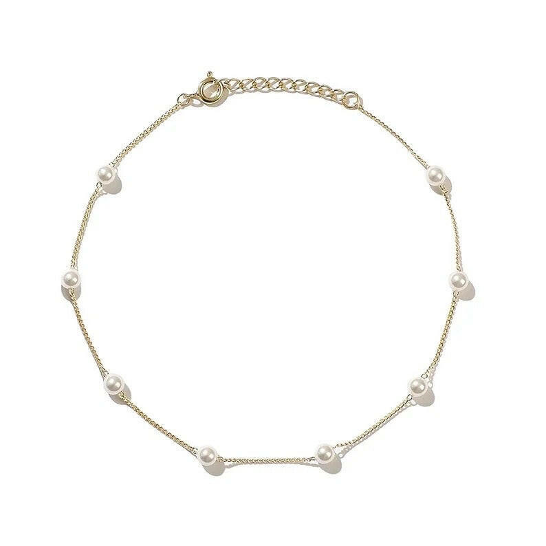 Small Pearl Anklet in 18K gold-plated stainless steel with petite faux pearls