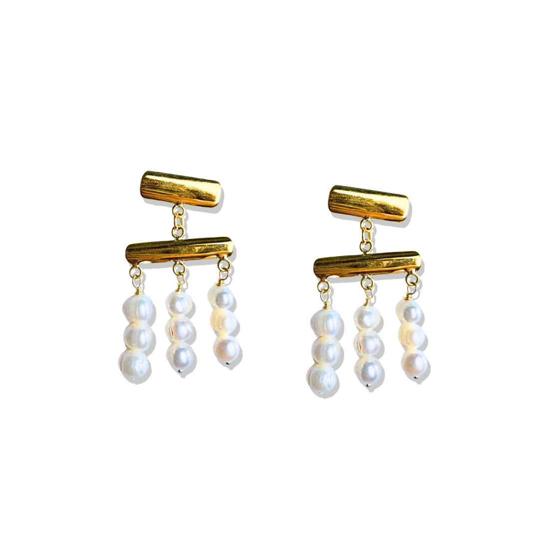 Triple pearl earrings, dainty drop earrings, gold pearl jewelry