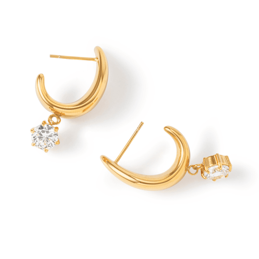 Ines Wave Zircon Hoop Earrings - 18K gold-plated stainless steel