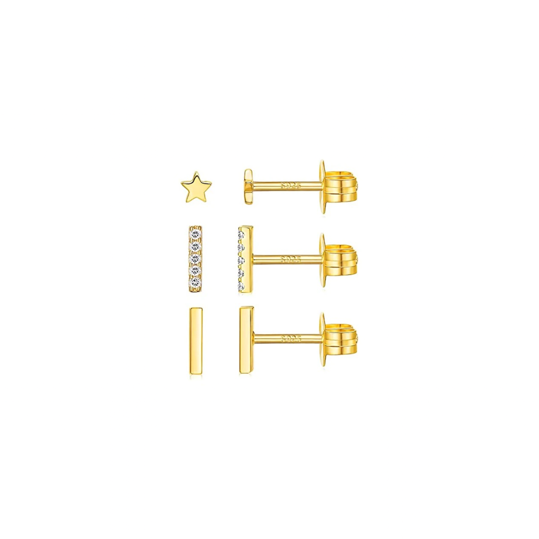 🌟Complete your daily look with our MINI STAR SET! These stylish earrings add a touch of sparkle to any outfit.

Lightweight and comfortable to wear. 
Elevate your style with our mini stars and shine like a star! 💫

Unleash the power of your YOUniverse… and look HOT doing it. 


Material: .925 Sterling Silver + 18K gold plated
Measurements: 

line: .25 in

sparkle line: .25 in

star: .13 in

 