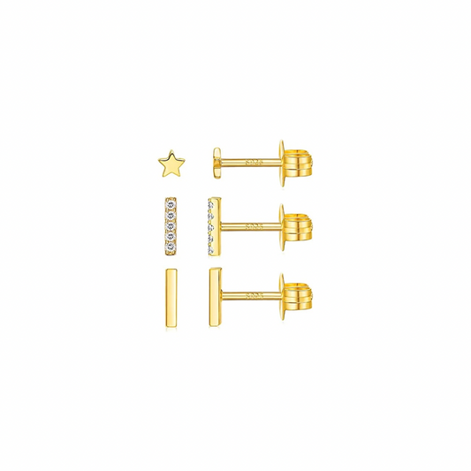 🌟Complete your daily look with our MINI STAR SET! These stylish earrings add a touch of sparkle to any outfit.

Lightweight and comfortable to wear. 
Elevate your style with our mini stars and shine like a star! 💫

Unleash the power of your YOUniverse… and look HOT doing it. 


Material: .925 Sterling Silver + 18K gold plated
Measurements: 

line: .25 in

sparkle line: .25 in

star: .13 in

 