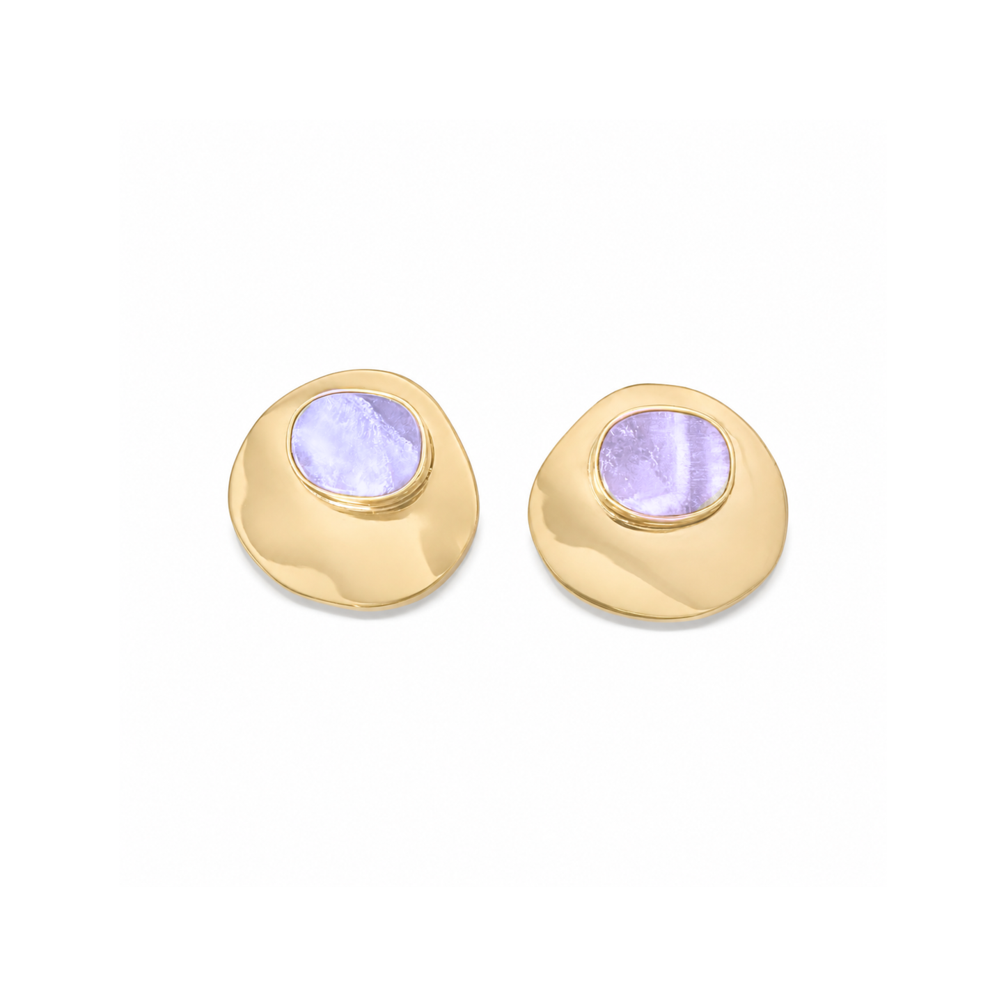Lavender amethyst crystal earrings front view on white background