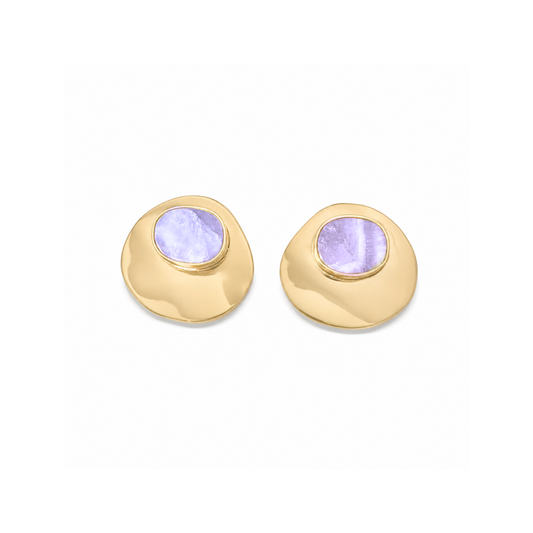Lavender amethyst crystal earrings front view on white background