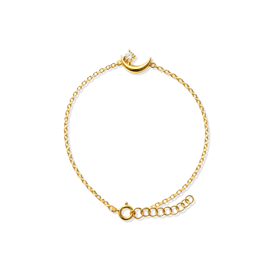 Crescent Moon & Crystal Gold Bracelet
