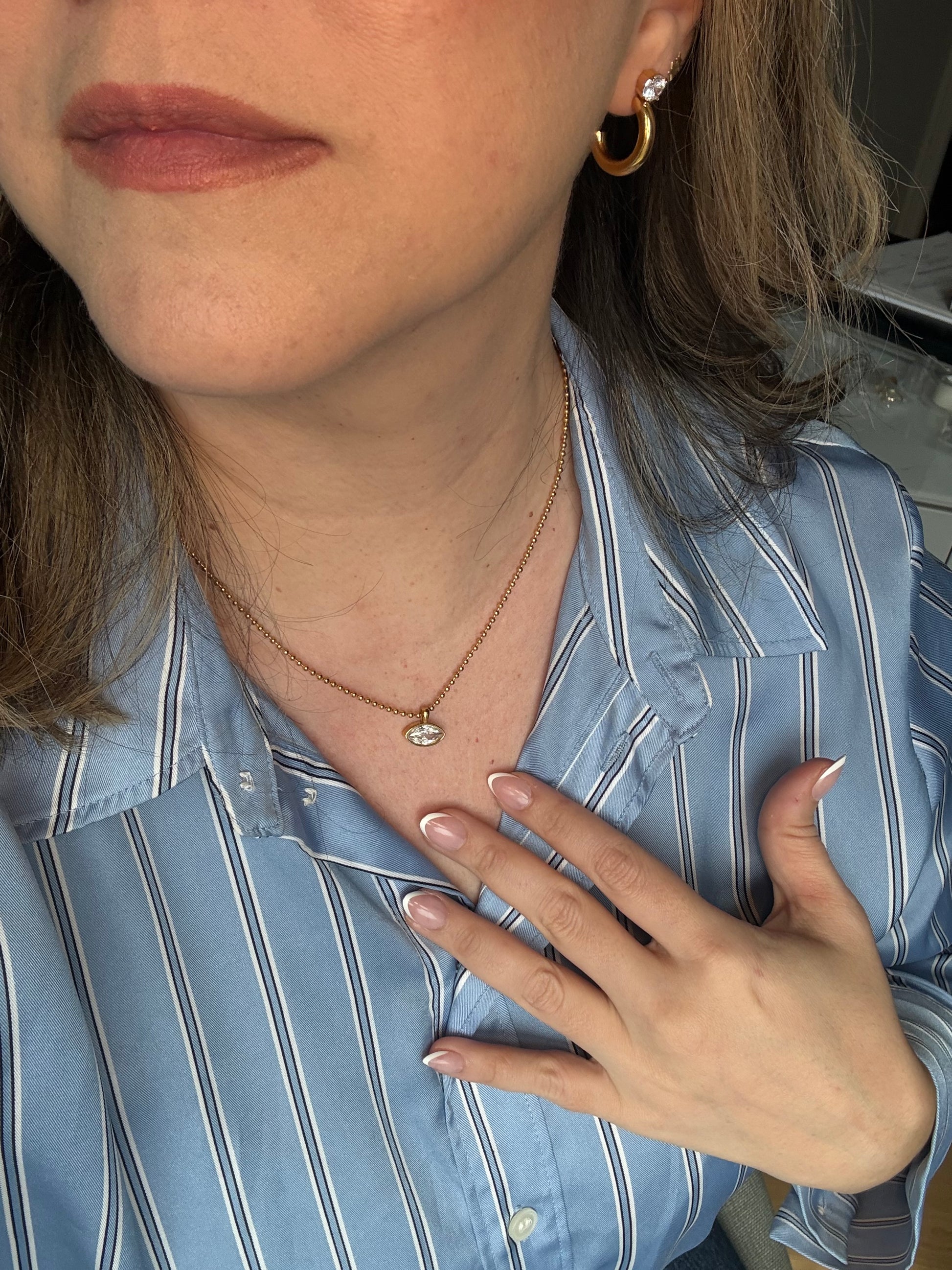 Charlotte marquise ball chain necklace worn on neck