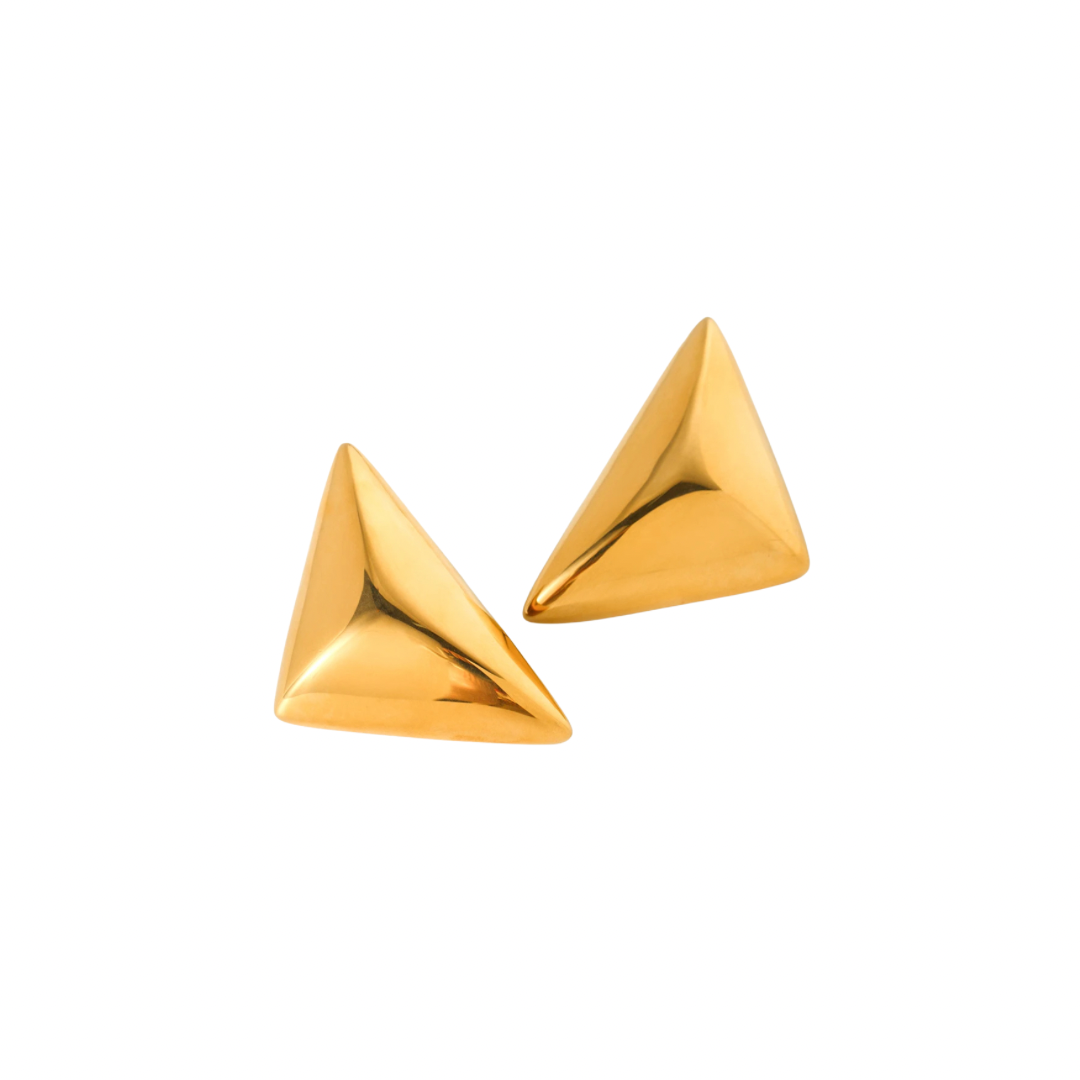 Add a touch of elegance to your wardrobe with our GOLDEN TRIANGLE BELEN EARRINGS. These stylish earrings feature a beautiful golden triangle design, adding a chic and sophisticated touch to any outfit. Made with high-quality materials, these earrings are perfect for any occasion and make a timeless addition to your jewelry collection.

Material: Stainless Steel + 18K gold plated

Measurements: 1.6 x .95 in